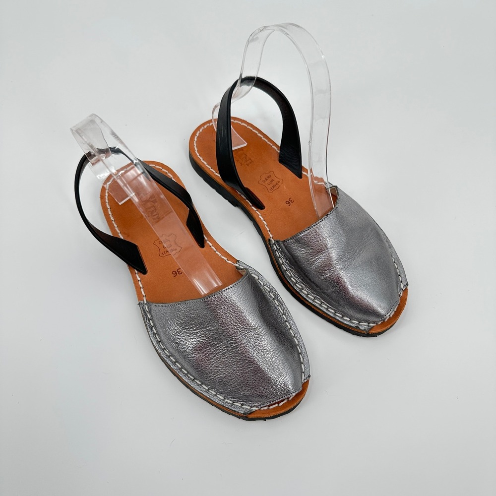 Calaxini Verano Silver Leather Avarcas Menorcan Slingback Sandals Spain Size 36 - Picture 2 of 7